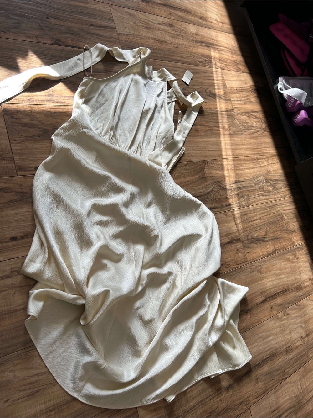 RW&CO. Cream Halter Wedding Dress with Tie Straps